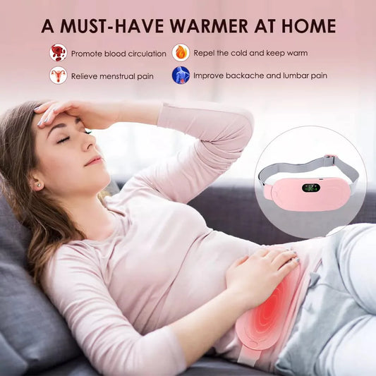 🌸 Instant Period Cramps Relief Pad – Wearable Heat & Massage Therapy Belt