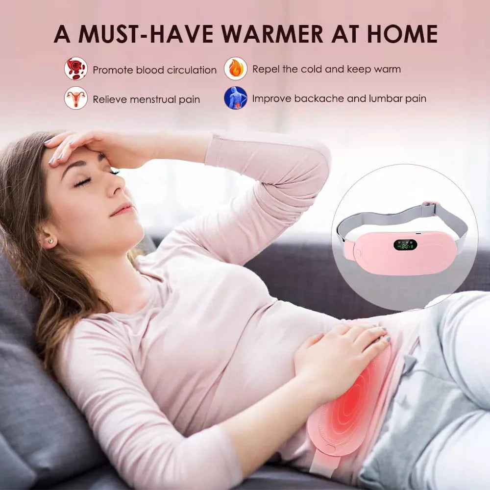 🌸 Instant Period Cramps Relief Pad – Wearable Heat & Massage Therapy Belt
